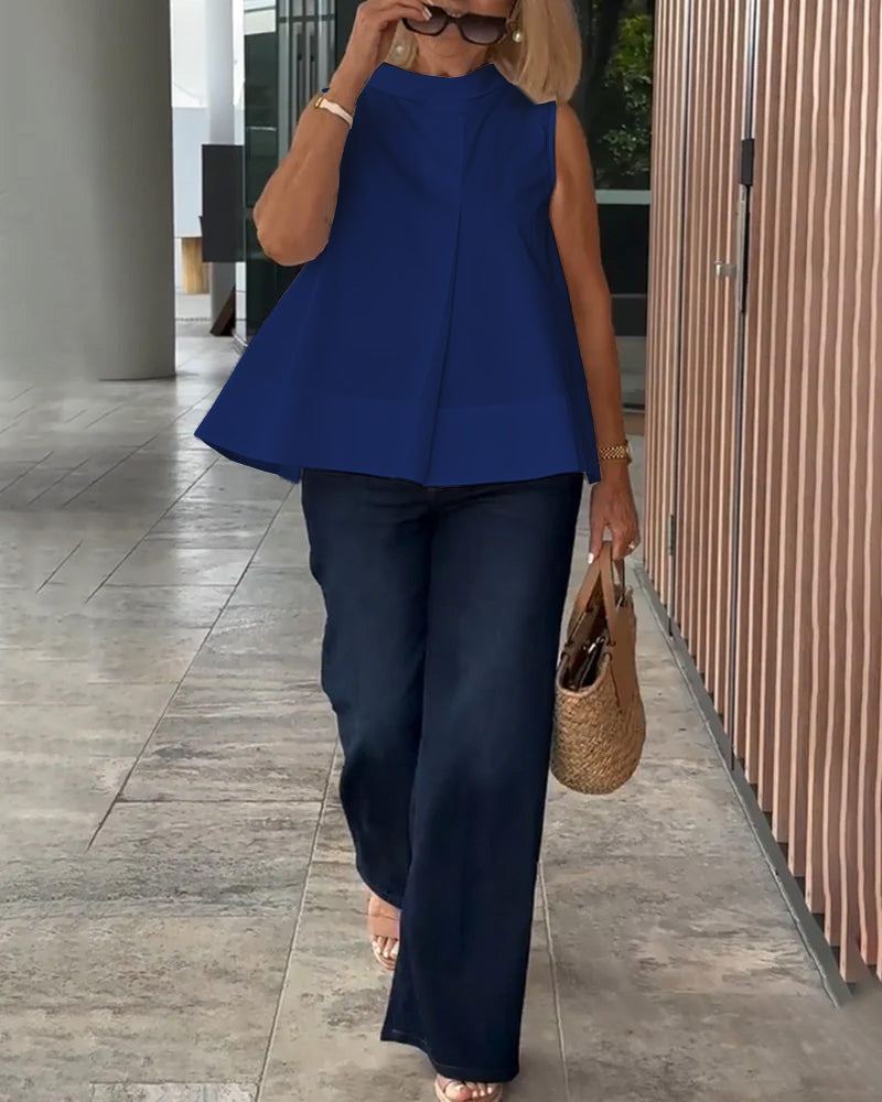 Bluzka Bez Rękawów Jednolita Prosta