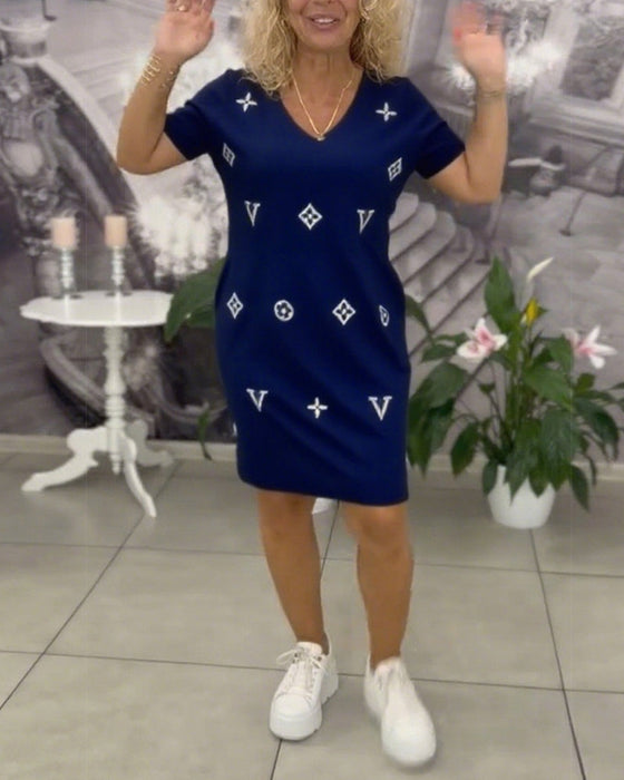 Sukienka Moda Dekolt V Krótki Rękaw