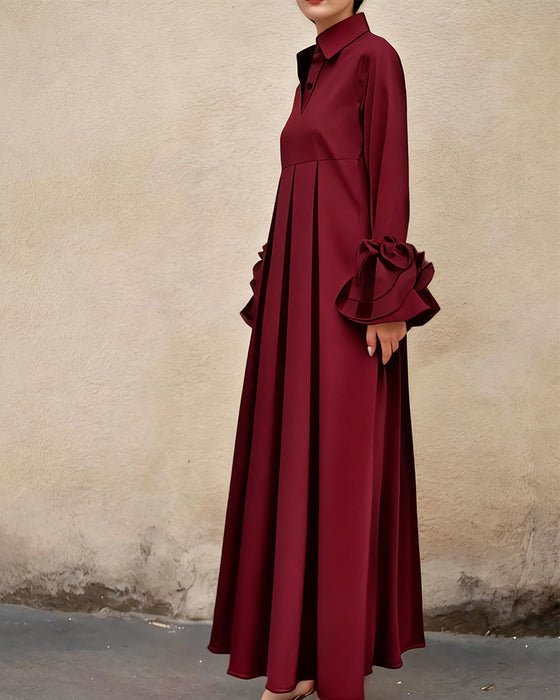 Sukienka Modna Kołnierzyk Koszulowy Rozkloszowany