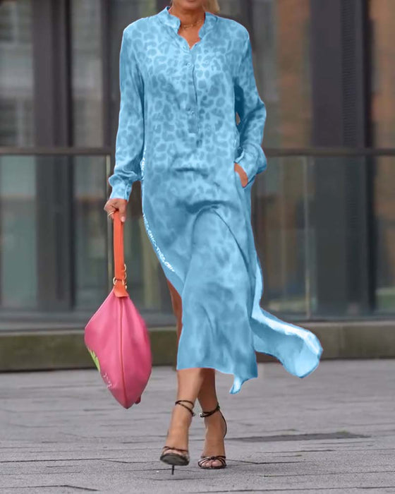 Sukienka Z Długim Rękawem Wzór W Lamparta Rozporek