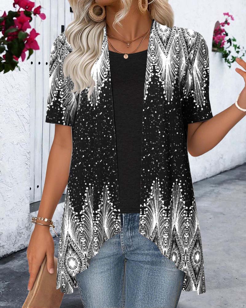 Bluzka Nieregularna Krótki Rękaw Pozycjonowanie Fałszywy Dwuczęściowy