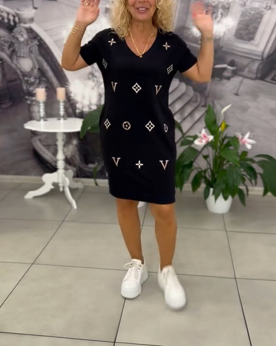 Sukienka Moda Dekolt V Krótki Rękaw