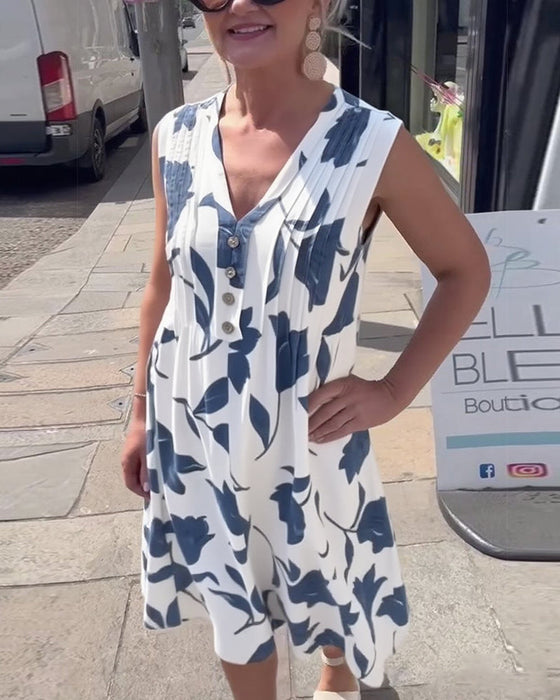 Sukienka Dekolt W Serek Bez Rękawów Drukowana