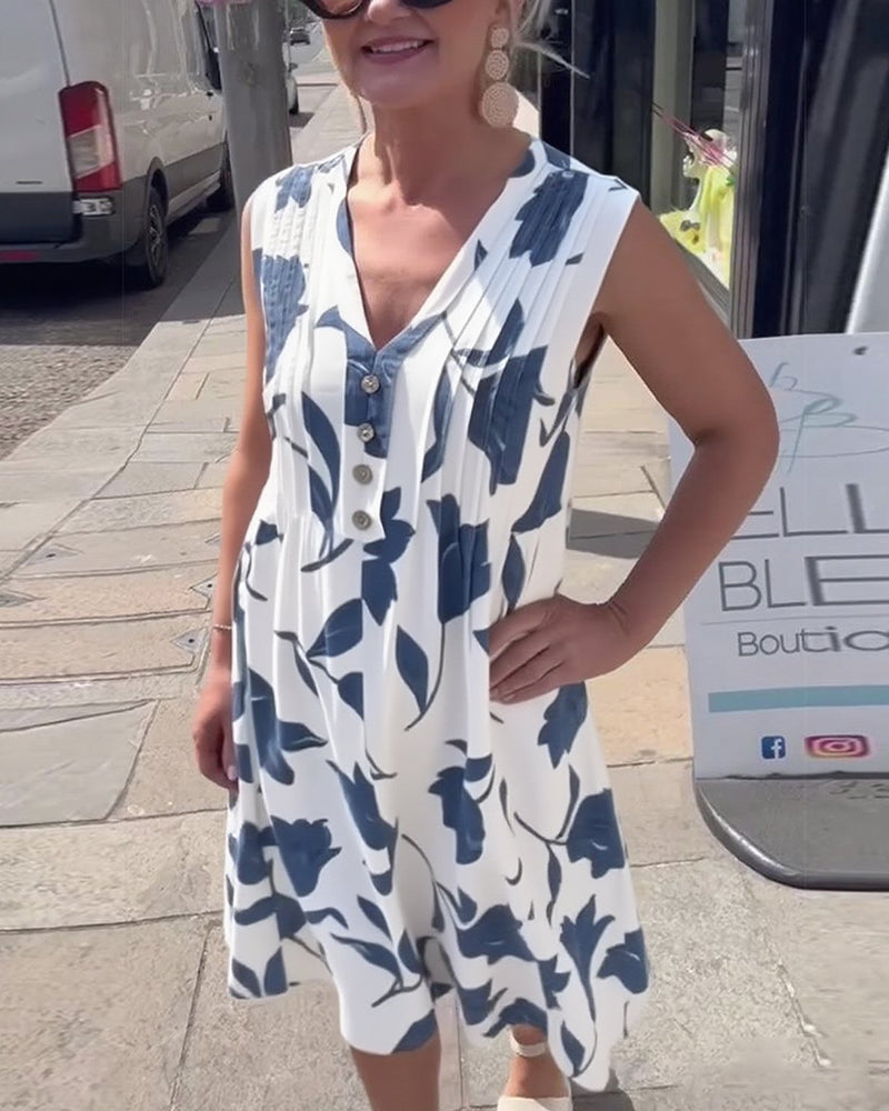 Sukienka Dekolt W Serek Bez Rękawów Drukowana