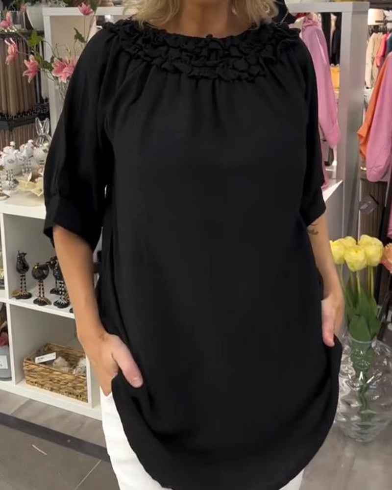 Bluzka Krótki Rękaw Kwiatowa Luźna