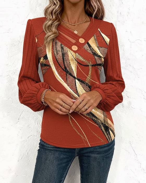 Top W Paski Z Lampionowymi Rękawami