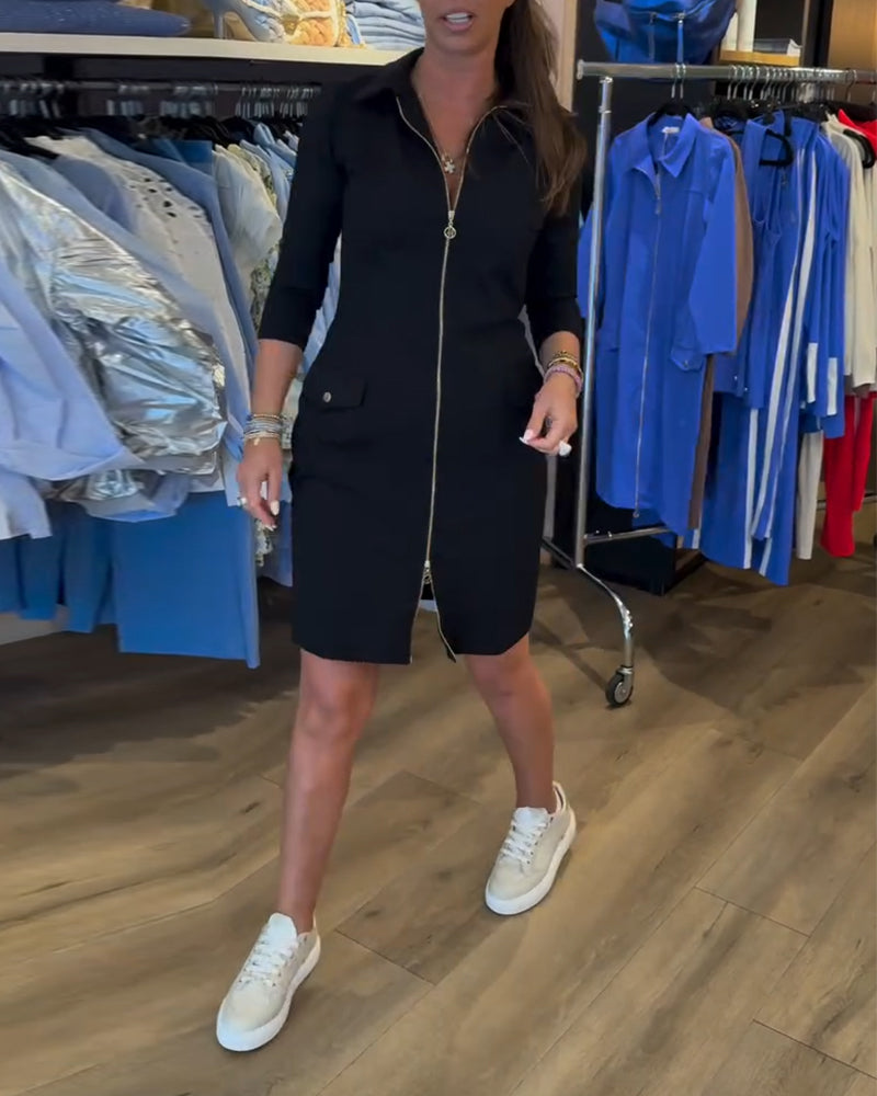 Sukienka Kołnierz Jednokolorowy Zamek Długi Rękaw