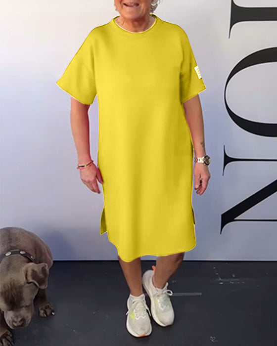 Sukienka Okrągły Dekolt Casual Krótki Rękaw Prosta