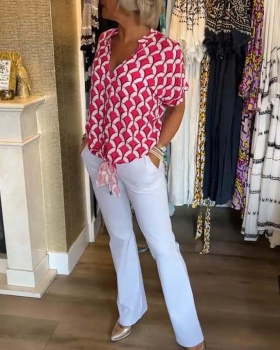 Bluzka z krótkim rękawem i dekoltem w kształcie litery V