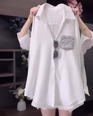 Koszula Z Długim Rękawem I Połyskującymi Klapami