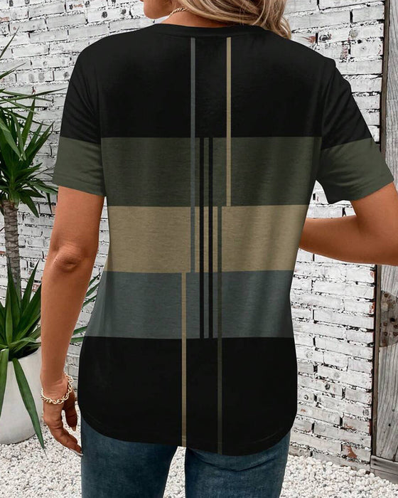 T-Shirt Okrągły Dekor Geometryczny Krótki Rękaw