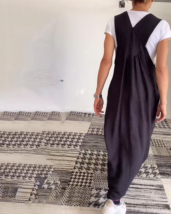 Sukienka casualowa w jednolitym kolorze z szelkami