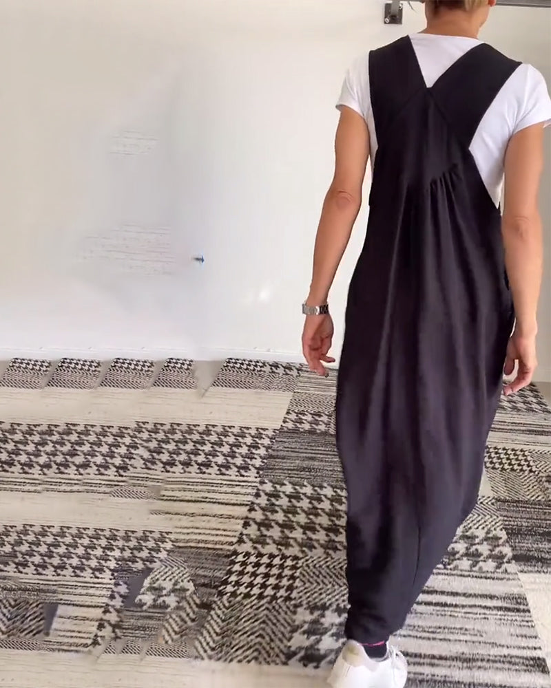 Sukienka casualowa w jednolitym kolorze z szelkami