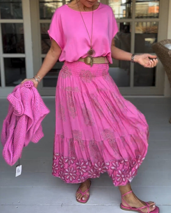 Spódnica z kwiatowymi panelami i zakładkami