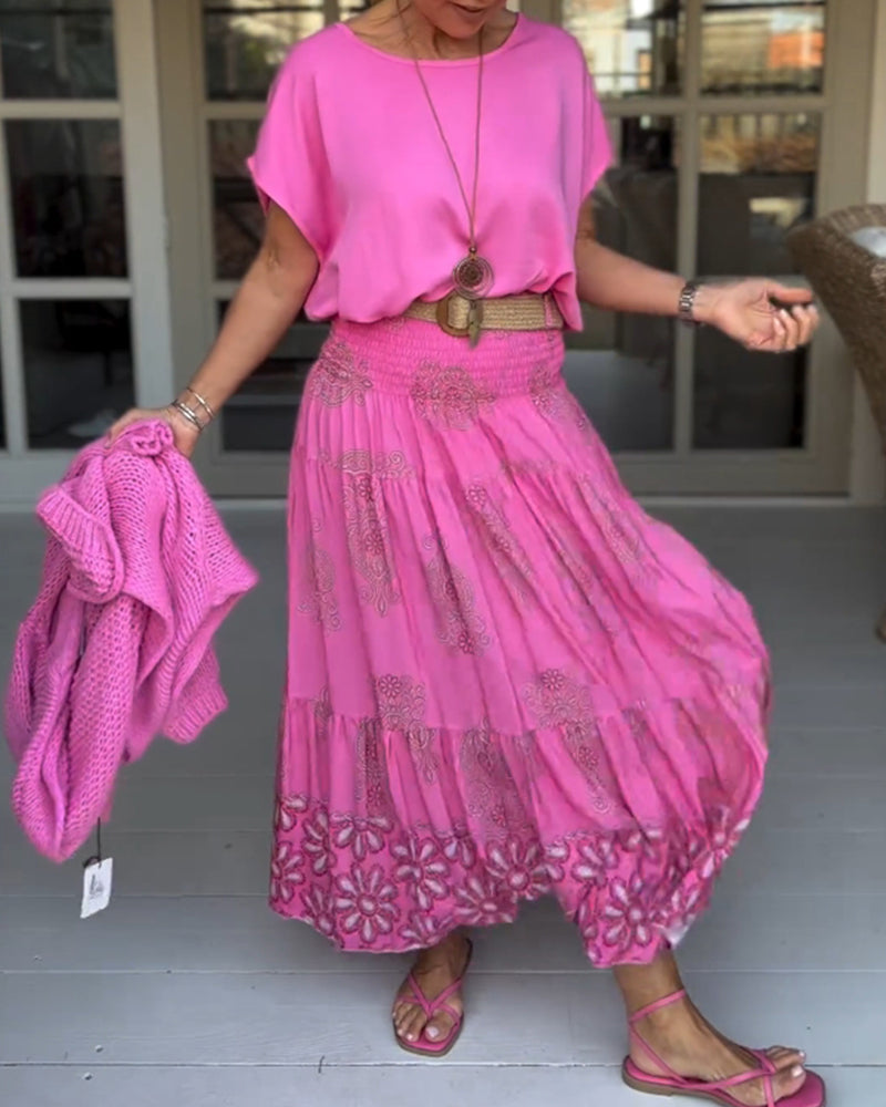 Spódnica z kwiatowymi panelami i zakładkami