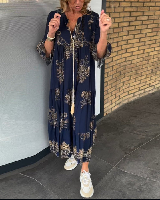 Luźna sukienka z dekoltem V vintage