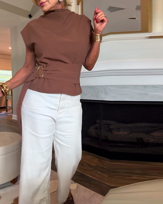 Dopasowana Bluzka w Jednym Kolorze