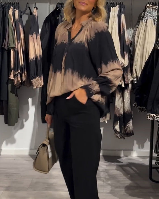 Bluzka vintage z blokami kolorów i dekoltem w serek