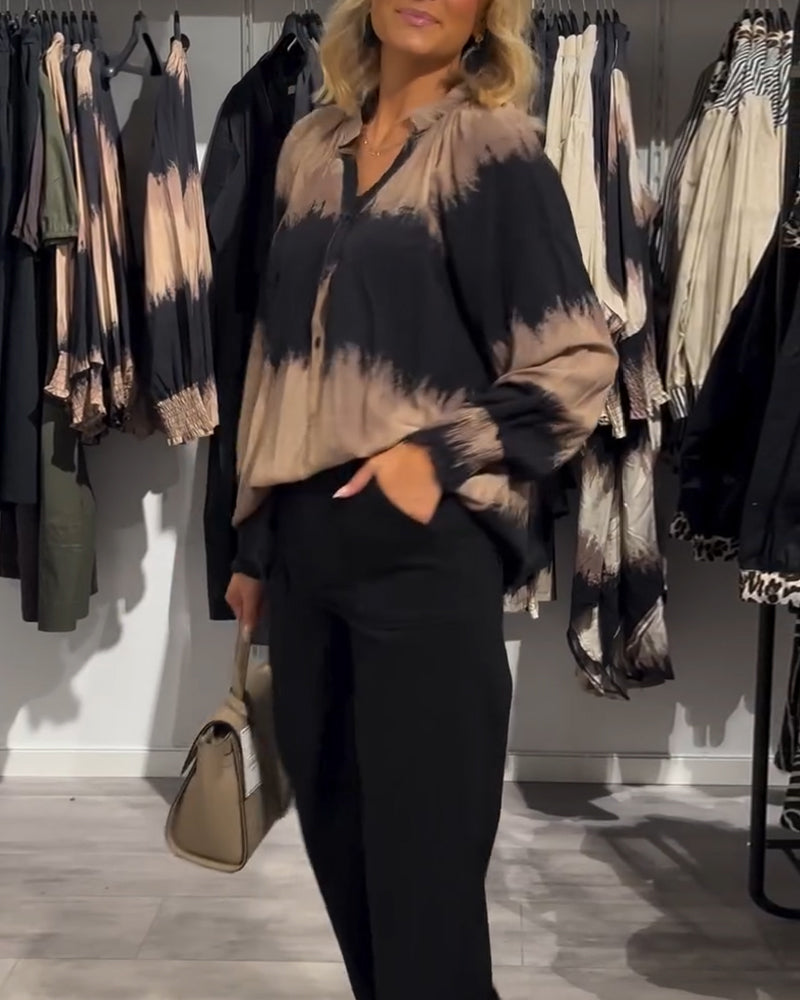 Bluzka vintage z blokami kolorów i dekoltem w serek