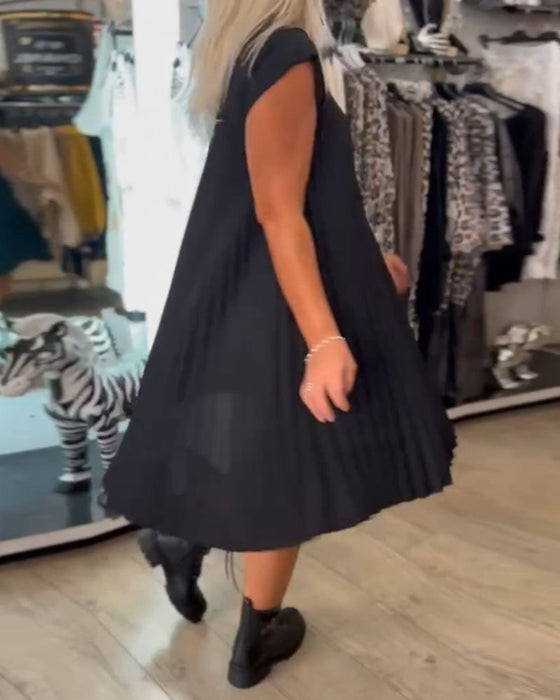 Sukienka plisowana na co dzień z okrągłym dekoltem i jednolitym kolorem