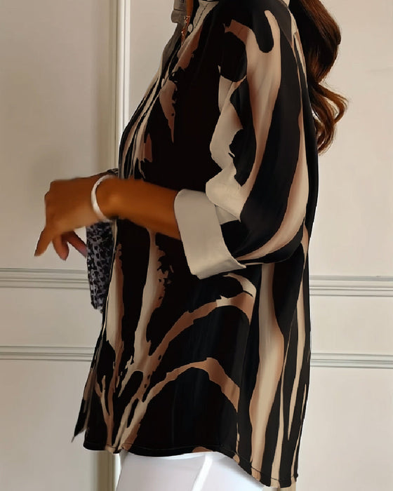 Bluzka Stojący Kołnierz Nieregularny Nadruk