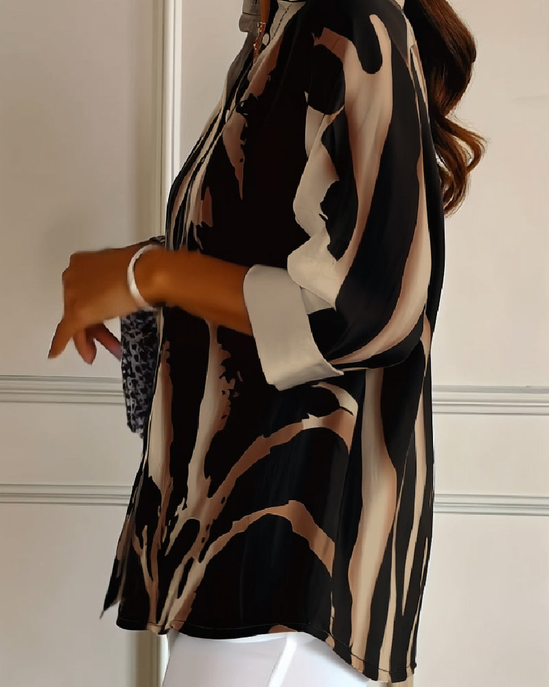 Bluzka Stojący Kołnierz Nieregularny Nadruk