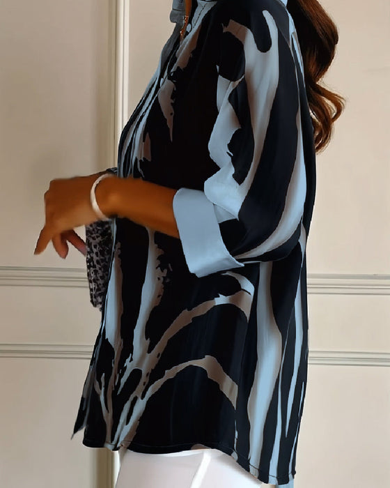 Bluzka Stojący Kołnierz Nieregularny Nadruk