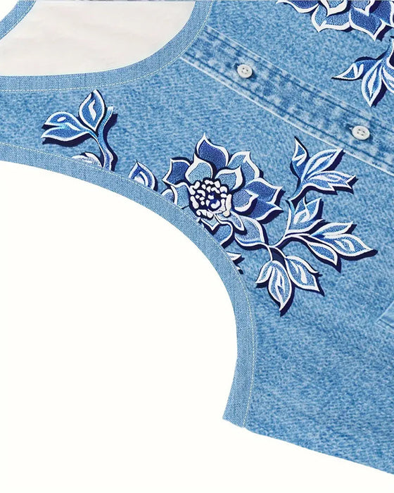 Sukienka Bez Rękawów Imitacja Denim