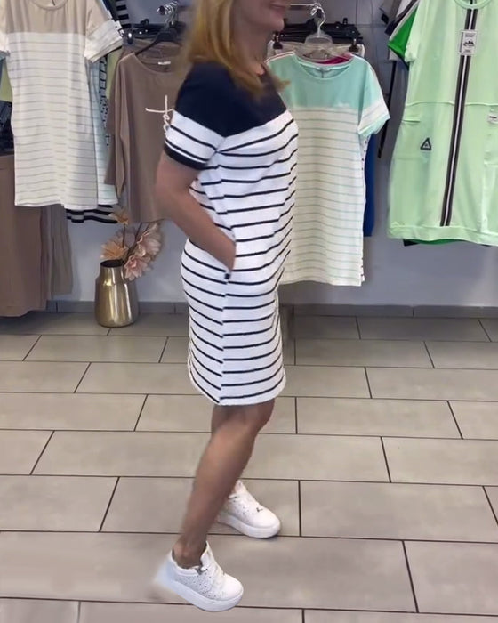 Sukienka Okrągły Dekolt Casual W Paski