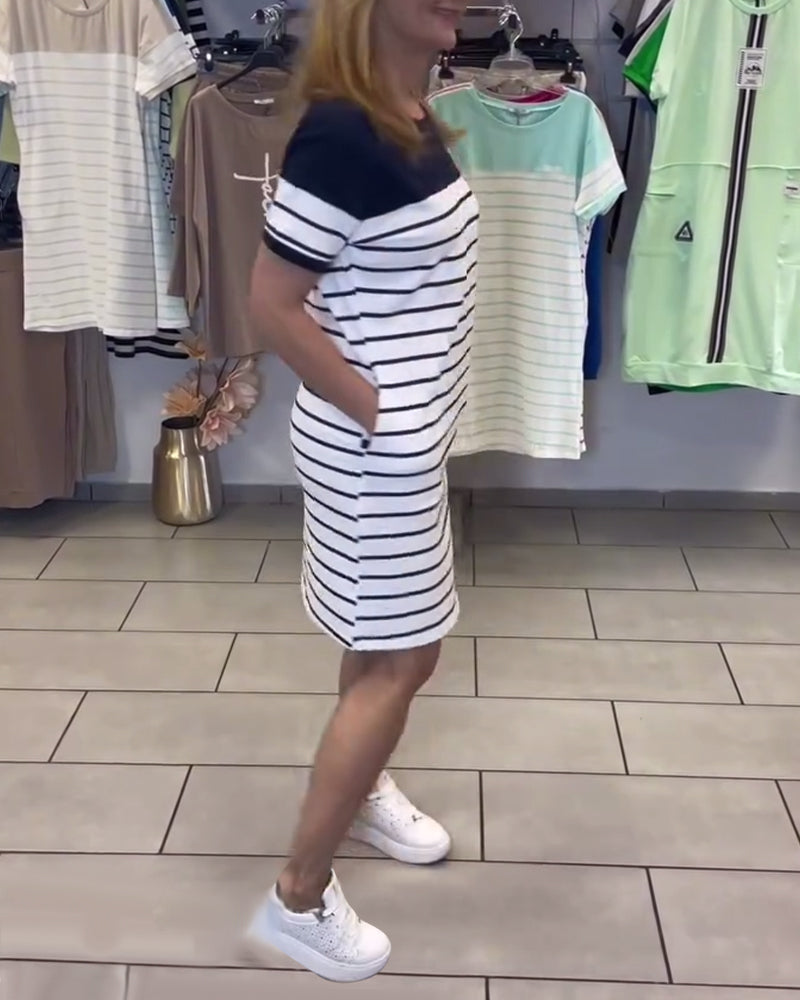 Sukienka Okrągły Dekolt Casual W Paski