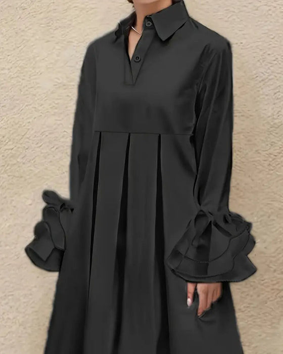 Sukienka Modna Kołnierzyk Koszulowy Rozkloszowany