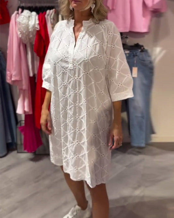 Sukienka Długi Rękaw Ażur Kwiat Luźny