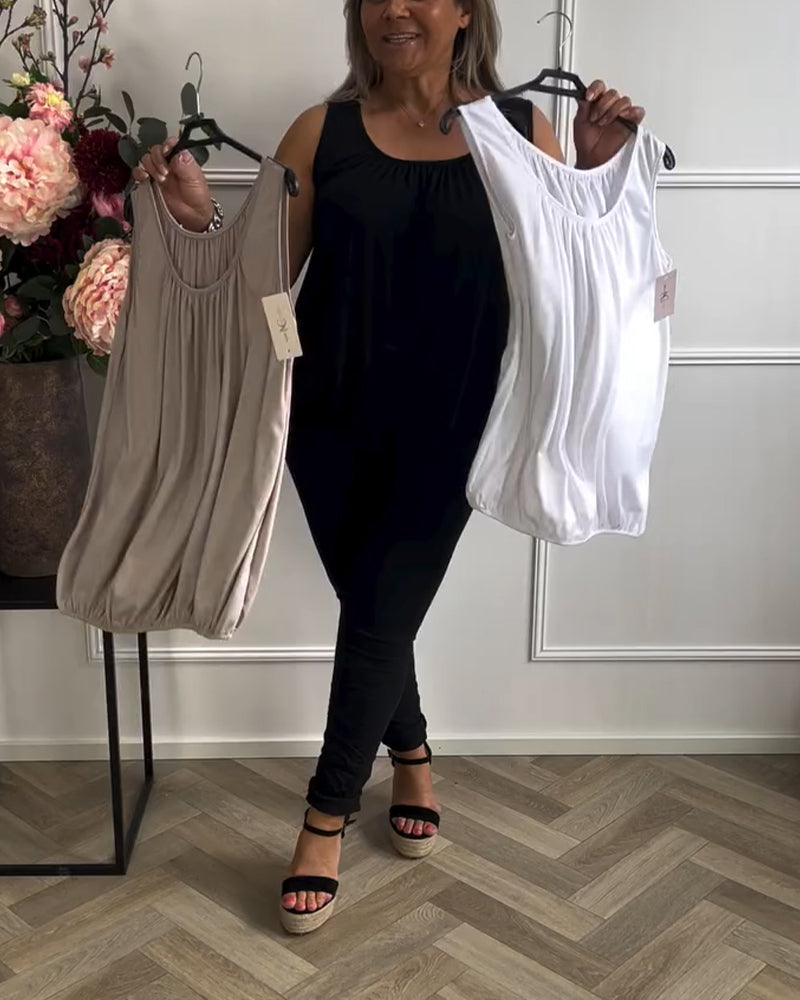 Top Bez Rękawów Jednolity Plisowany