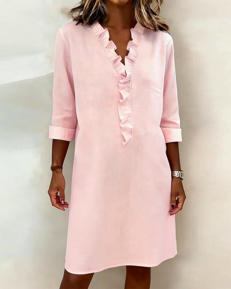 Sukienka Plisowany Dekolt W Serek Jednokolorowa