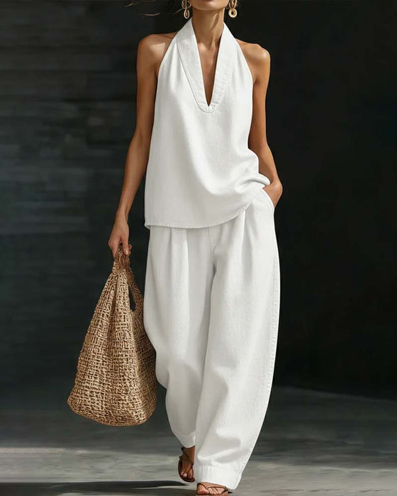 Set Moda Halter Szyja Denim