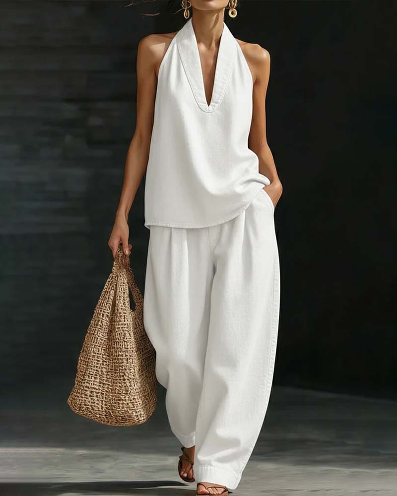 Set Moda Halter Szyja Denim