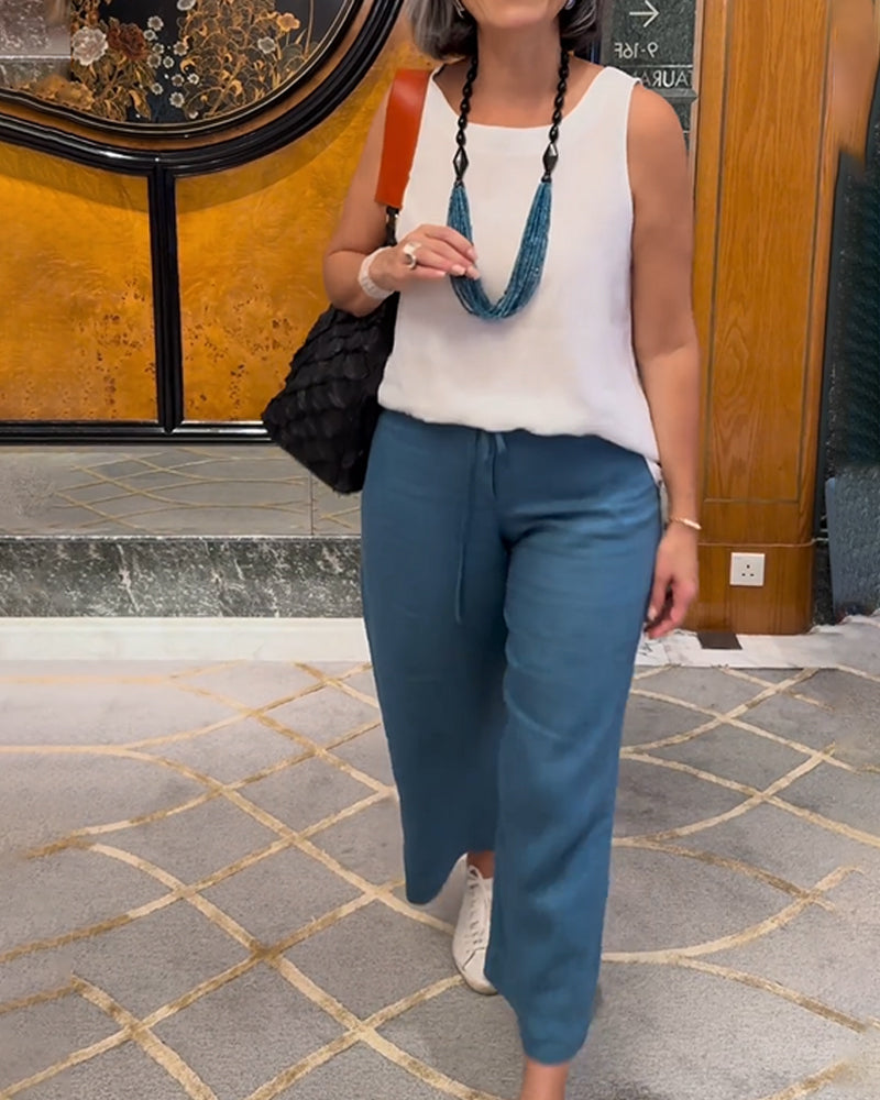 Spodnie Szaregosiodłowe o Widokowych Nogach, w Kolorze Jednobarwnym, w stylu Casual z Szczotką