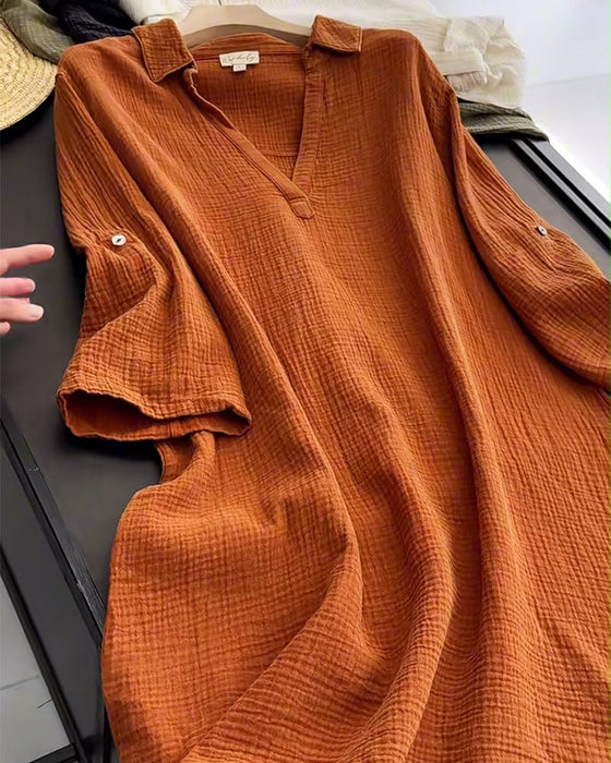 Sukienka Długi Rękaw Jednolita Prosty Kołnierz