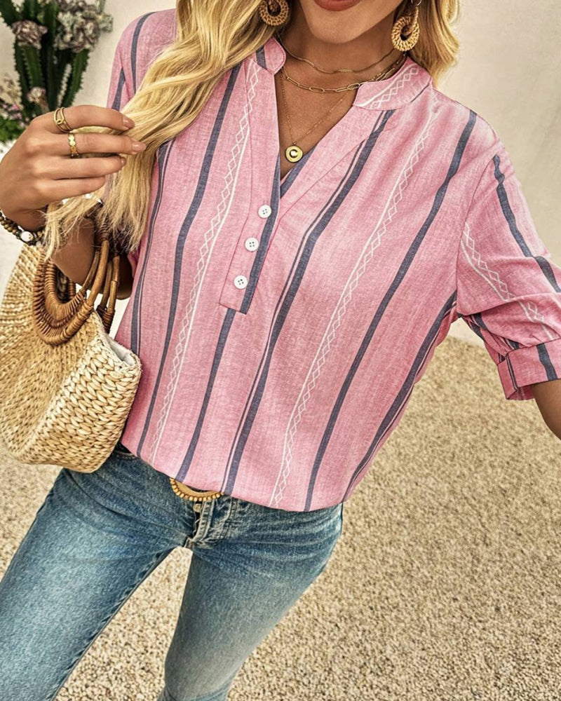 Bluzka Dekolt V Codzienna W Paski