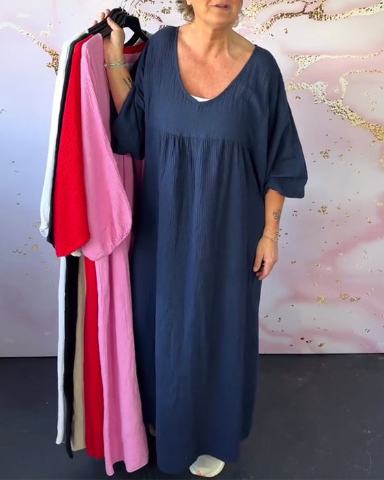 Sukienka Leśny Styl Dekolt W Serek Marszczona Gładka