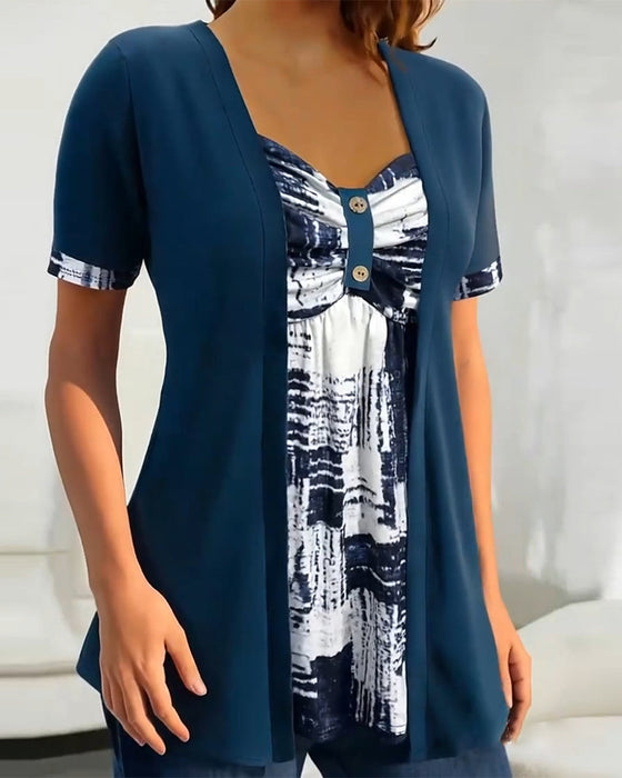 Bluzka Drukowana Fałszywa Dwuczęściowa Nieregularna