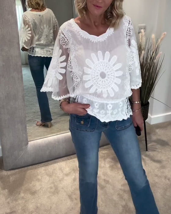 Bluzka Haftowany Nietoperz Koronka