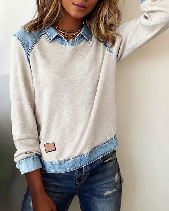 Bluzka modna z klapami i długim rękawem