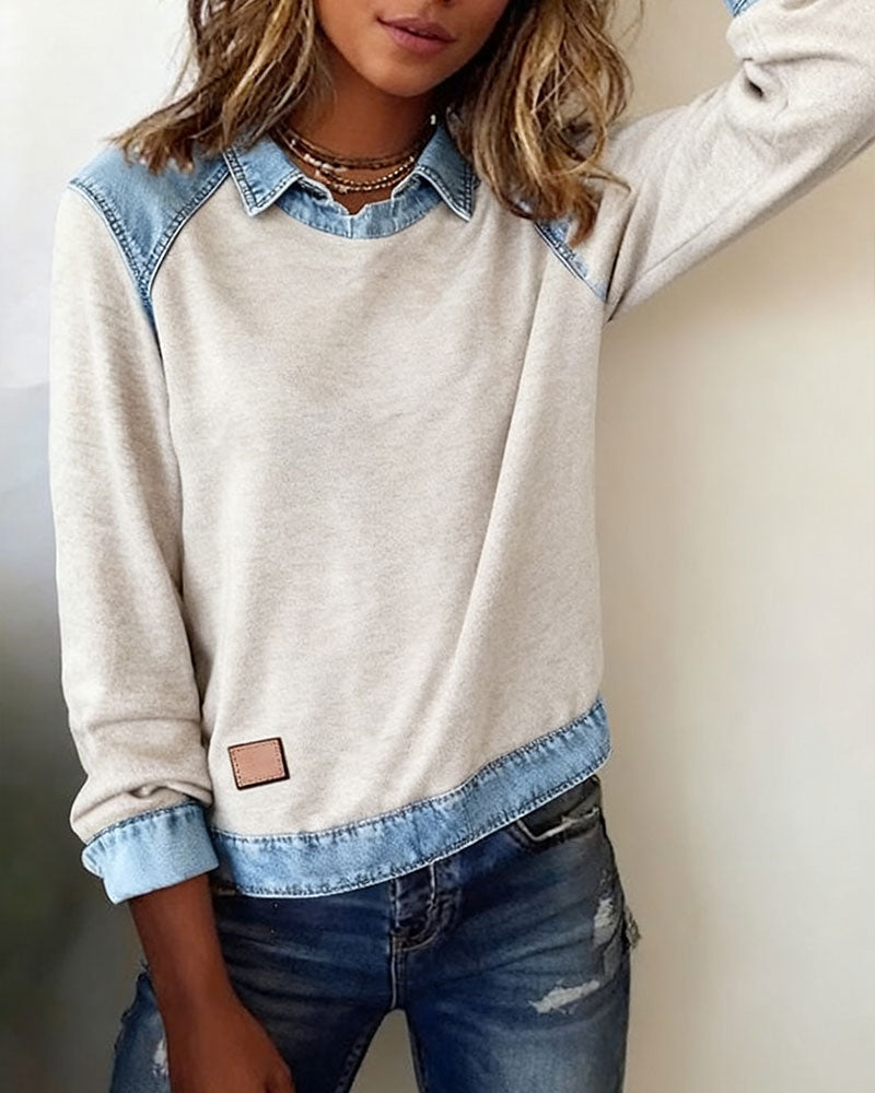 Bluzka modna z klapami i długim rękawem