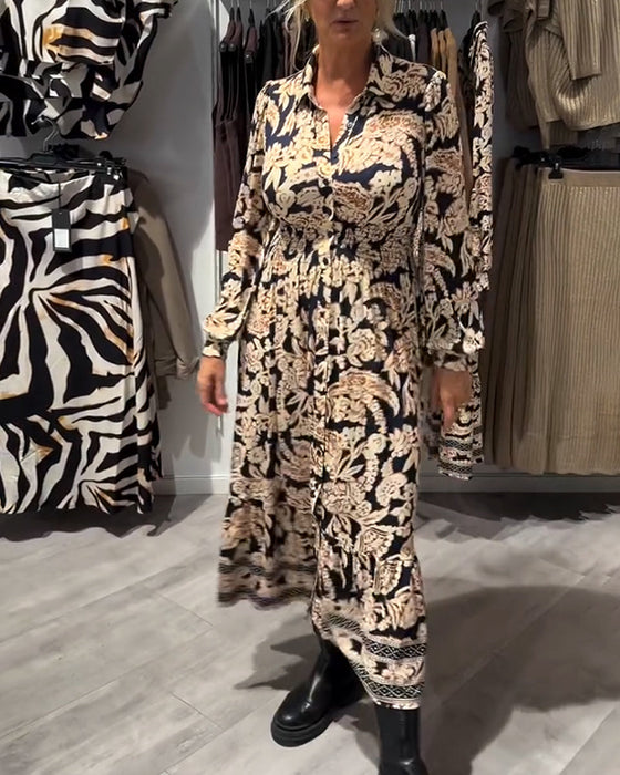 Modna Sukienka Z Kołnierzem I Nadrukiem