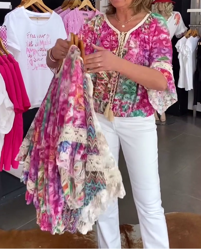 Bluzka O Luźnym Kroju Z Boho Nadrukiem