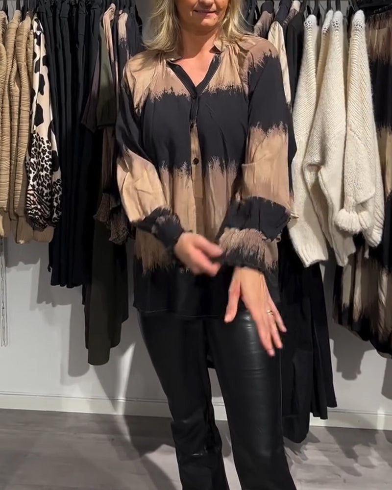 Bluzka vintage z blokami kolorów i dekoltem w serek