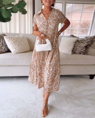 Spódnica z Short-sleeved Pocket Sukienką z Drukami Geometrycznymi