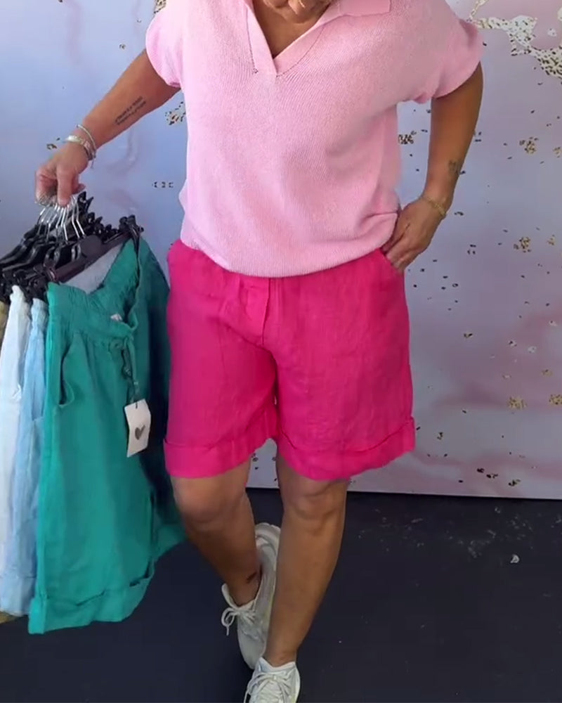 Szorty Jednokolorowe Bawełna I Len Codzienne