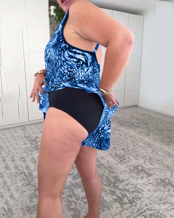 Strój Kąpielowy V-Neck Kolorowy Wzór Jednoczęściowy